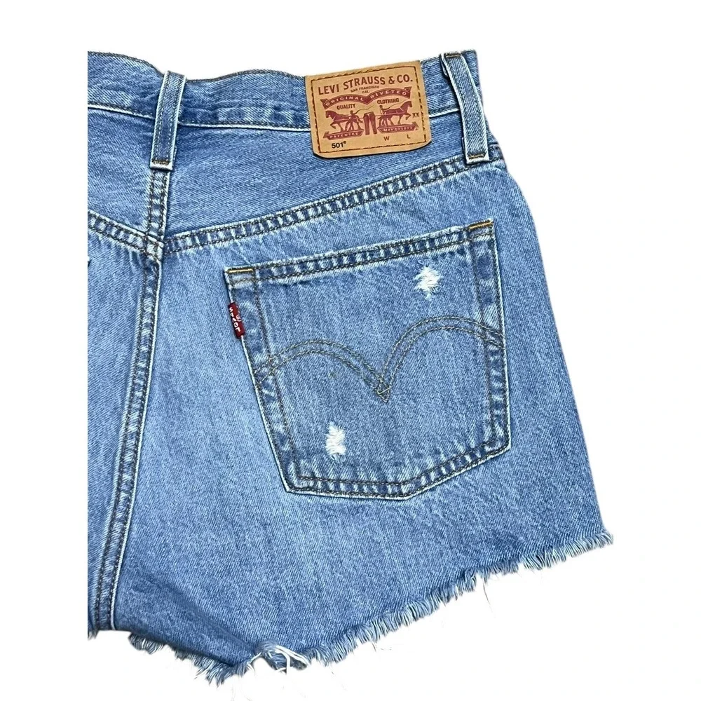 Levi's 501 Original Denim Shorts Womens 26 Blue Distressed Cut Off Festival Boho